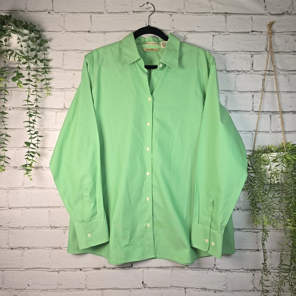 EDDIE BAUER WRINKLE RESISTANT MENS GREEN BUTTON DOWN SIZE 2XLT - Picture 1 of 6